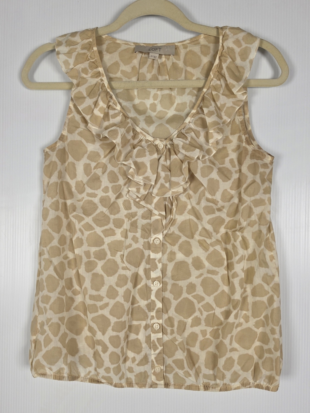 LOFT Beige Giraffe-Print Ruffle Sleeveless Tank